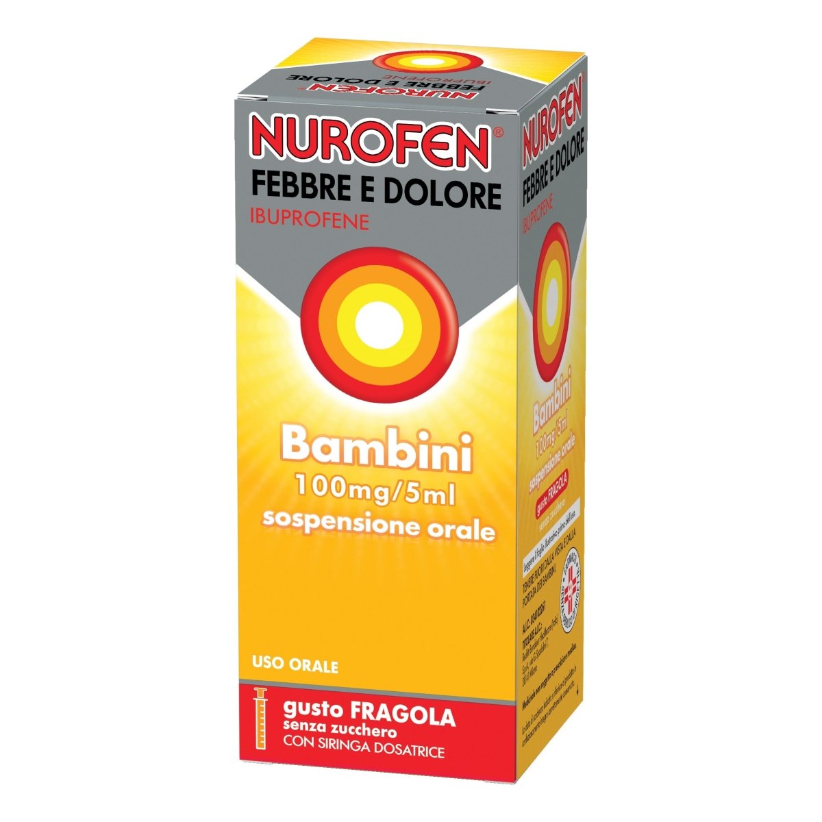 Nurofen fever and pain children 100 mg/5 ml 150 ml sugar-free oral suspension strawberry flavour