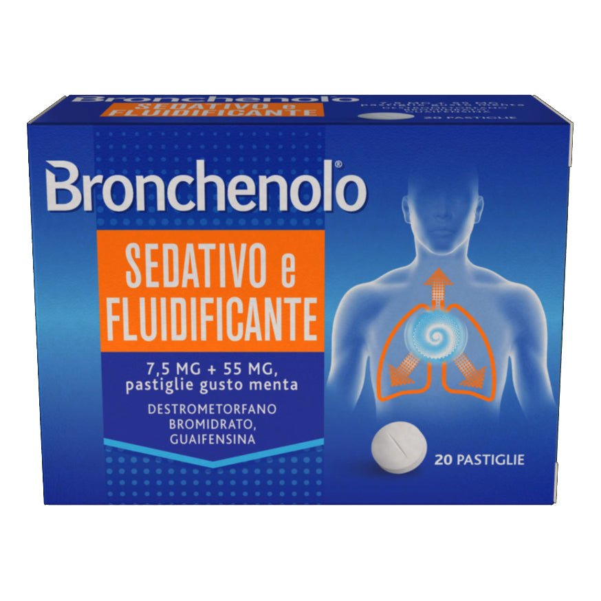 Bronchenolo Sedativo e Fluidificante 7, 5 mg + 55 mg 20 pastiglie gusto menta