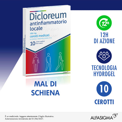 Dicloreum Antinfiammatorio Locale 10 Cerotti Medicati 180 mg - MINSAN 042685014