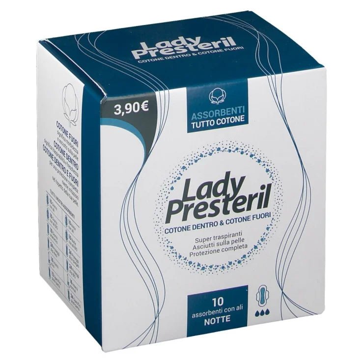 Lady Presteril Cotton Power Pocket Night Damenbinden mit gefalteten Flügeln Promo 10 Stück