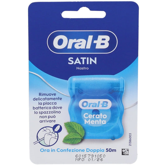 Oral-B Satin Nastro Interdentale Cerato alla Menta Confezione Doppia 50m