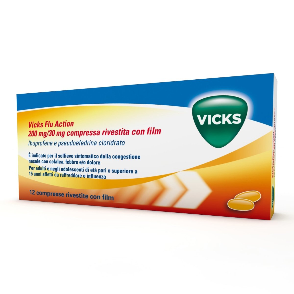 Vicks Flu Action 200 + 30 mg 12 überzogene Tabletten