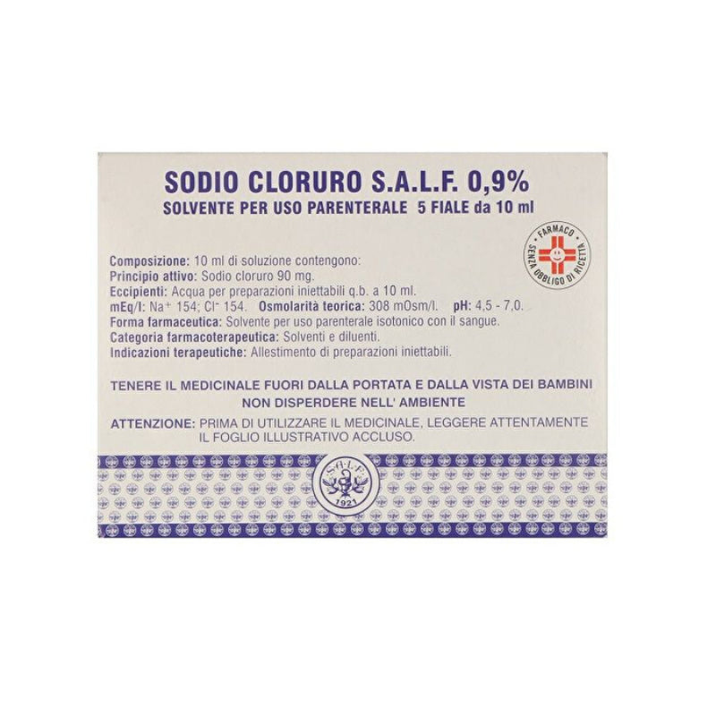 Sodio cloruro SALF 0,9% 5x10 ml solvente per uso parenterale - MINSAN 030684423