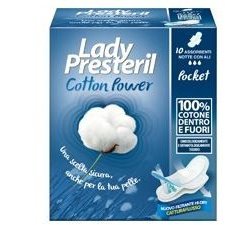 Lady Presteril Cotton Power Damenbinden für die Nacht mit Flügeln 10 Stück